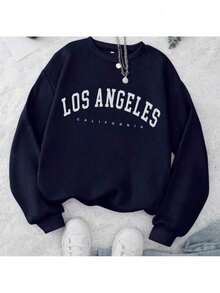 Women's Crew Neck Flannel Sweatshirt Los Angeles City California Various Colors Premium Line Plush Sweatshirt Top - màu đen - Xem 4