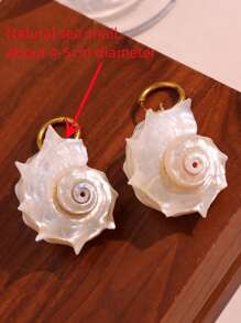 1 Pair Asymmetrical Natural Seashell Pendant Stainless Steel Waterproof Earrings, Summer Beach Resort Fashion Jewelry, Exaggerated Natural Gemstone For Women