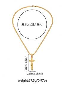 1 Piece Vintage Gold Cross Sword Pendant Necklace,Inlaid Cubic Zirconia,Snake Bone Round Chain,Suitable For Daily,Hip Hop,Party And Gift