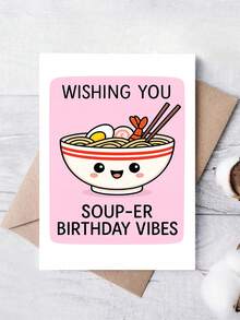 1PC Cute Soup Birthday Card With Envelope – Punny Ramen Bowl Greeting Card For Foodie, Friends & Family – Funny Happy Birthday Party Invite & Kitchen Lover Gift - Multicolor - View 11