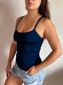 Summer Suplex Strappy Tank Top Casual Blouse - 藏蓝色 - 查看 2