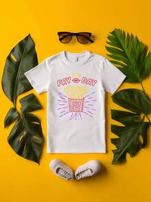 Tween Youth Young Kids T-Shirts White Fry Day French Fries Print Soft, Casual, Breathable, Short Sleeves, 100% Cotton Comfortable Boy Girl Clothing For Daily Wear