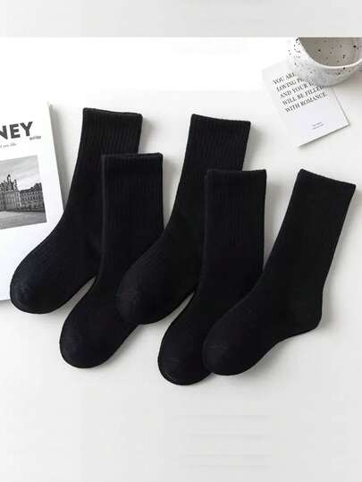 5 Pairs Girls' Ankle Socks, Black, Cute Design, Suitable For Autumn, Winter And Spring, Mesh Breathable, Moisture-Wicking, Soft And Smooth, Suitable For Various Occasions - Festivals, Sports, Casual, Business And Daily Wear, All Seasons
