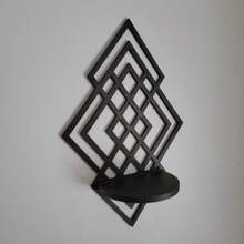 Beautiful Floating Wood Wall Accent Shelf, Geometric Diamond Plant Wall Handing Shelf, Decorative Succulent Candle Wall Decor Crystal Shelf