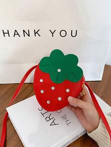 New Cute Mini Red Strawberry Messenger Bag For Spring And Summer, Pu Material Zipper Closed Messenger Bag Coin Purse, Four Fashionable Fruit Colors To Choose From, Lightweight Mini Cute Coin Purse - Multicolor - View 3
