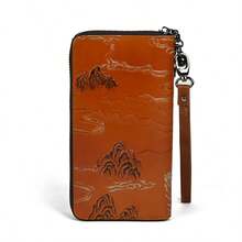 Vintage Deer Head Embossed Genuine Leather Zipper Wallet Large Capacity Clutch Purse With Multiple Card Slots For Women Mini Wallet Purse Wallet Long Wallet Keychain Wallet Wristlet Wallet