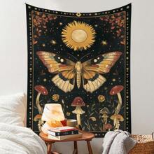 1 pezzo Arazzo in poliestere con farfalla, sole, funghi, fiori e stelle per decorazione domestica, stile bohémien per soggiorno, camera da letto o dorm, grande opera d'arte decorativa, coperta morbida e leggera, colori vibranti