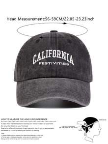 BONNY BOOM 1件刺繡「CALIFORNIA」水洗黑帽，中性款，適合情侶戶外運動棒球帽，理想假期禮物，女款卡車帽，女款棒球帽 - 黑色 - 查看 6