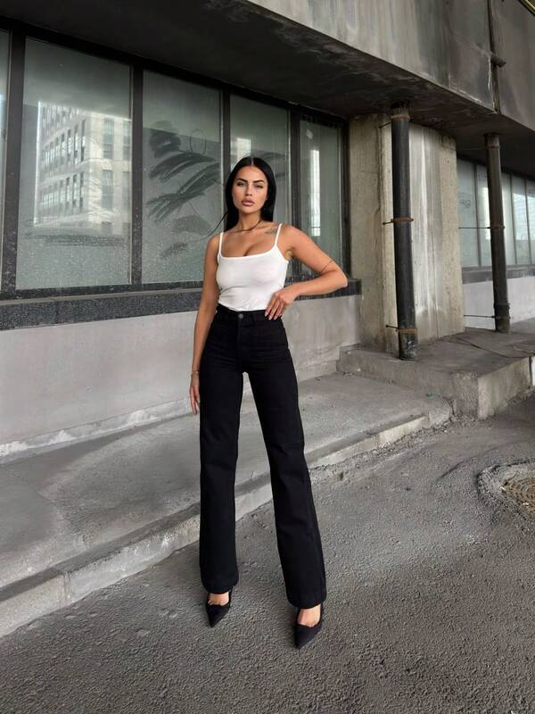 Damen Loose Fit Jeans Hose mit Reißverschlusstaschen, elegant, einfarbig