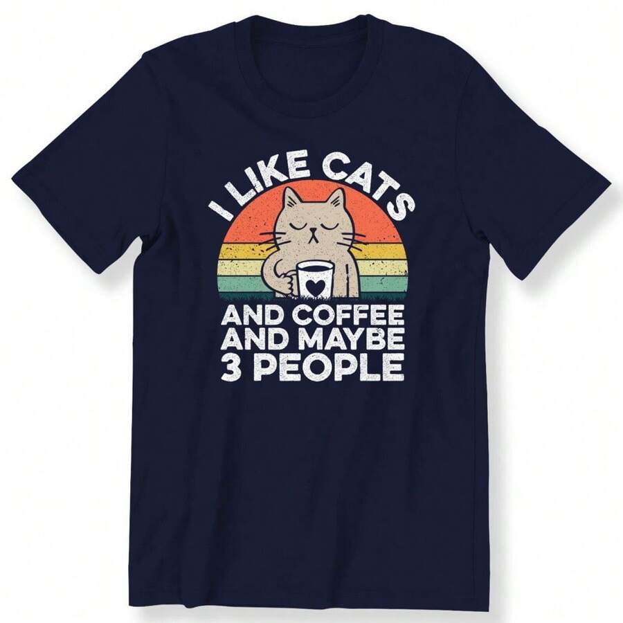 Cat Lovers Shirt Men's Ladies T-Shirt Funny I Like Cats Slogan Gift T-Shirt - Black - View 1