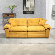 84" Chenille Sofa Small Sofa Loveseat Deep Seat Sofa Couch With 2 Throw Pillows & Memory Foam For Living Room Apartment Office Lounge-Yellow - 1 - View 2