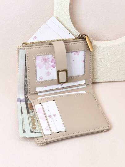 女士短款撞色拼布钱包，时尚纹理草编多功能卡包和硬币包，时尚按扣开合年轻学生大容量拉链卡包，轻巧时尚，携带方便，适合节日礼物