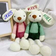 Customizable Embroidered Plush Doll! Personalized Embroidered Name, 4 Color Options For The Rabbit (Red, Blue, Yellow, Green), Multiple Embroidery Thread Color Choices To Meet Diverse Preferences. Offers Single-Ear Or Double-Ear Custom Embroidery Text Service. Soft Material, Adorable. Ideal Gift For Birthday, Children's Day, Anniversary, Valentine's Day, New Moms - Multicolor - View 6