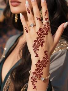 8 pièces Autocollants de tatouage sexy pour les doigts et les orteils avec motifs floraux en marron, rouge et marron châtaigne pour femmes, roses Fleurs pour les ongles, autocollants de tatouage temporaire imperméables, autocollants de tatouage marron pour l'art corporel féminin, mariage et fête - Rouge - Voir 6