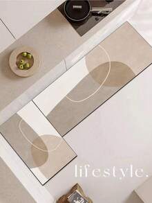 1pc Premium Brown Diatomite Kitchen Mat, Asymmetrical Geometric Pattern, Modern Minimalist Design, Cushioned Anti-Fatigue Absorbent And Quick Drying Kitchen Carpet/Rug, Suitable For Kitchen, Bathroom, Entryway, Laundry Room - Multicolor - View 2