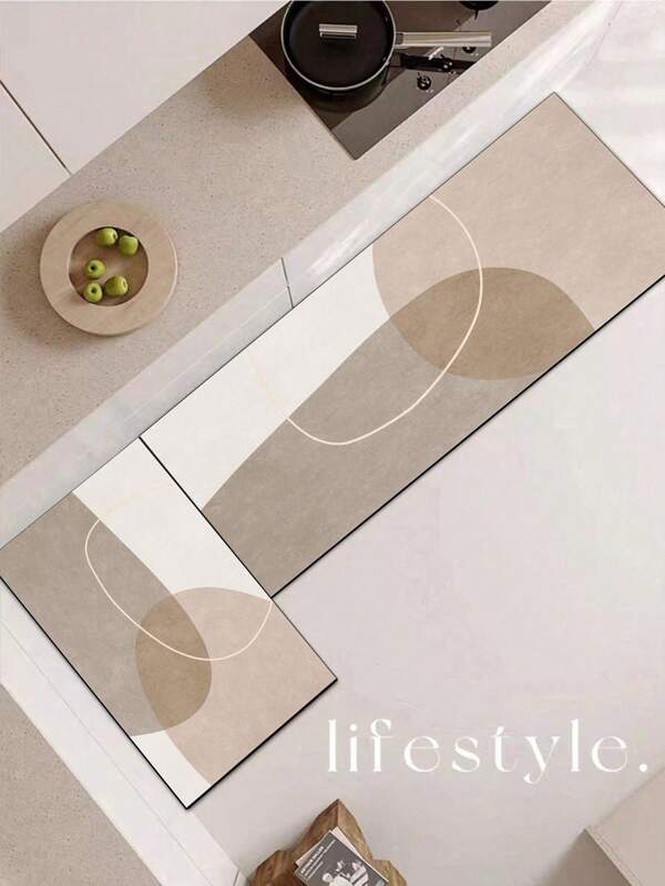 1pc Premium Brown Diatomite Kitchen Mat, Asymmetrical Geometric Pattern, Modern Minimalist Design, Cushioned Anti-Fatigue Absorbent And Quick Drying Kitchen Carpet/Rug, Suitable For Kitchen, Bathroom, Entryway, Laundry Room