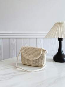 Solid Color Straw Children Shoulder Bag, Girls Mini Crossbody Purse - A - View 5