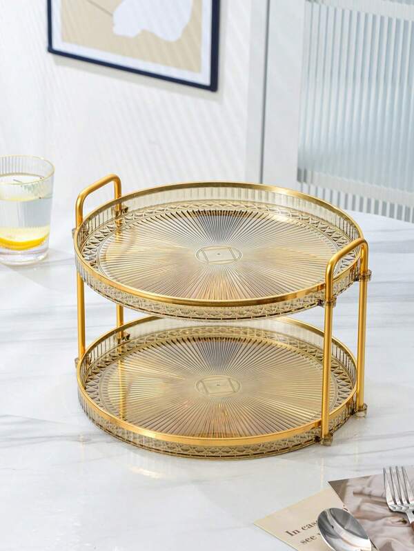 1 pezzo Vassoio a doppio strato con motivo a diamante e manico, vassoio multifunzione moderno, per uso domestico