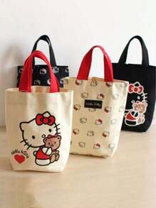 Sanrio Sanrio 1pc Working Adult Tote Bag, Canvas Bucket Bag, Cute Bucket Lunch Bag, Mothers Out Tote Kitty Cat Bucket Bag, Handbag, Canvas Bucket Bag, Cute Bucket-Shaped Handbag, Lunch Bag, Mother's Bag For Going Out.Travel Essentials Travel Accessories Vacation Summer Holiday Back To School