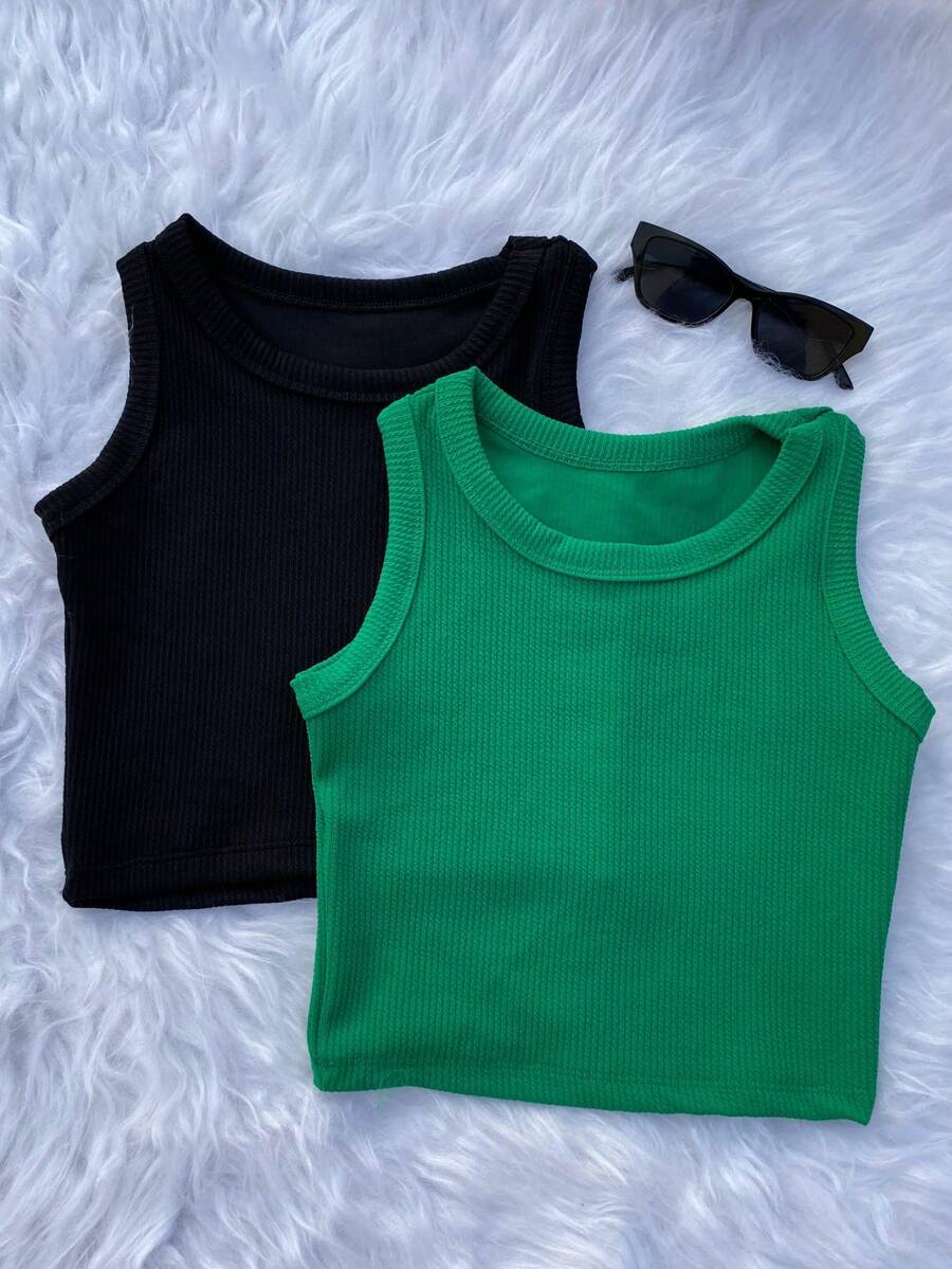 Kit 2 Cropped Women's Tank Top Summer Fashion - Đen và Xanh lá cây - Xem 1
