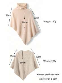 1 pièce Poncho en laine de mérinos 100% pour femmes, châle ample tricoté avec col roulé, cape asymétrique surdimensionnée