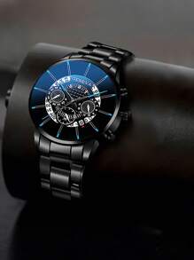 1pc Retro Men's Stainless Steel Watch Luxury Quartz Wristwatch Calendar Clock Men's Business Casual Watch Fashion Items That Enhance Men's Charm, Choices For People With Taste Father's Day Gifts Are The Best Way To Express Love To Fathers.
