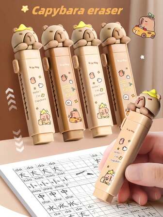 1 pieza/3 piezas/5 piezas Borrador de Capibara y Recambio, Diseño de bloqueo antideslizante de lujo con sistema de empujar y tirar, Forma linda y curiosa de Capibara, Núcleo reemplazable, Limpieza aleatoria, Sin residuos, Flexible. Adecuado para estudiar, pintar, trabajo de oficina. Pequeño y exquisito, Útiles escolares, Fácil de llevar, Temporada de graduación