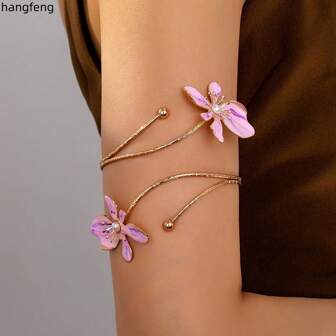 1 set Moderiktigt Elegant Mångsidigt Unikt Droppande Glasyrblomma & Konstpärlinläggning Öppet Armband