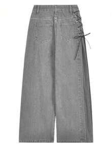 女式高腰宽松直筒破洞牛仔裤，修身显瘦