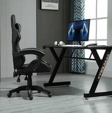 Mcc Direct Swivel Faux Leather Office Chair Racing Sports Gaming Tilt Computer Desk Chair With Headrest & Lumbar Cushion A - Grey - View 5