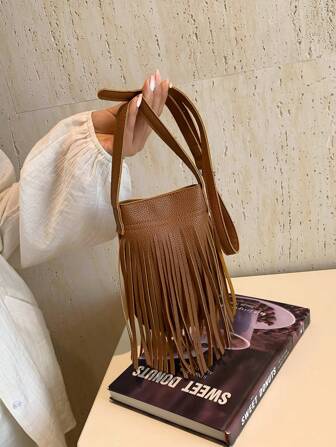 Mini Fashion Casual Minimalist Large Capacity Tassel Bucket Shoulder Bag