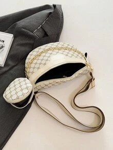 时尚刺绣链条腰包斜挎包，容量大 - 白色 - 查看 11