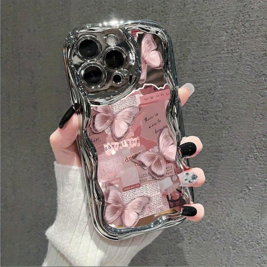 Pink Butterfly Phone Case For IPhone 11 12 13 14 15 16 X XS Pro Max Plus Cellphone Protective Shell - 銀色 - 查看 1
