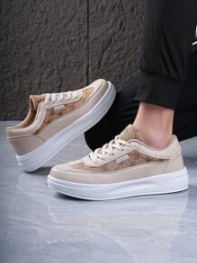 Zapatillas deportivas para niños, zapatillas casuales elegantes y atractivas para niños, zapatos de cordones para niños, zapatos de monopatín, zapatillas de tablero para niños, zapatos callejeros personalizados para niños con bloqueo de color, zapatillas gruesas de suela gruesa, resistentes al desgaste, transpirables, cómodas para correr al aire libre, zapatos deportivos retro para adolescentes, zapatos casuales de cordones marrones para jóvenes