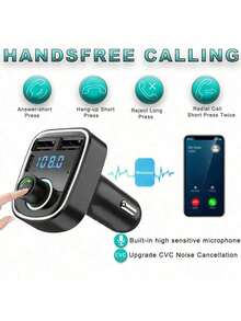 Nuevo transmisor receptor de radio FM inalámbrico manos libres Bluetooth 5.3 para automóvil, reproductor de MP3, kit de carga de 2 USB + PD, adaptador Bluetooth para automóvil, cargador para automóvil