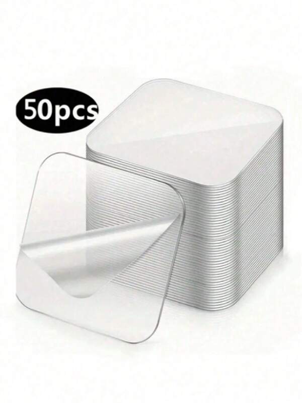 50pcs Double Sided Wall Sticker, Waterproof Adhesive Tape, Square Double-Sided Nano Transparent Tape Sticker,Multi-Purpose Double-Sided Tape, Strong Adhesive Patch For Household For Wall Hanging,DIY Craft Home Office,Decor, Home Essentials