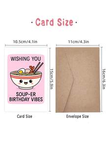 1PC Cute Soup Birthday Card With Envelope – Punny Ramen Bowl Greeting Card For Foodie, Friends & Family – Funny Happy Birthday Party Invite & Kitchen Lover Gift - Multicolor - View 5