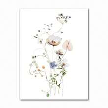1 pieza Cartel de lienzo con impresión de acuarela de flores y hojas botánicas, para decoración de pared en sala de estar y el hogar, con opción de marco, decoración moderna - Multicolor - Ver 29
