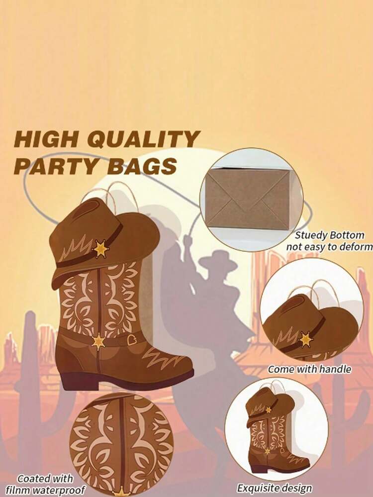 4/8/16 Peças Sacos de Papel Kraft com Alça em Formato de Bota e Chapéu de Cowboy Estilo Ocidental - Lembrancinhas para Festa com Tema Rodeio para Aniversários, Despedidas de Solteira e Decorações do Velho Oeste, Cores Mistas, Designs com Tema Cowboy DIY, Chapéu de Cowboy - Multicolorido - Visão 4