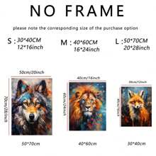 3pcs Animal Wall Arts Canvas Posters, Lion, Fox, Wolf Oil Painting HD Printing Optional Frame, Office, Living Room, Dining Room, Bedroom Home Decoration ,Wall Art With Frame