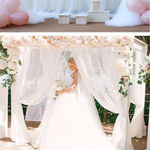 1pc Party Decor Tulle Backdrop Curtain, Wedding Gauze Veil Fabric, Wrinkle-Resistant Drape Curtain Cloth For Holiday Decor, Suitable For Party And Wedding, Easy Installation Summer Birthday Gifts Beach Back To School School Supplies Room Decor