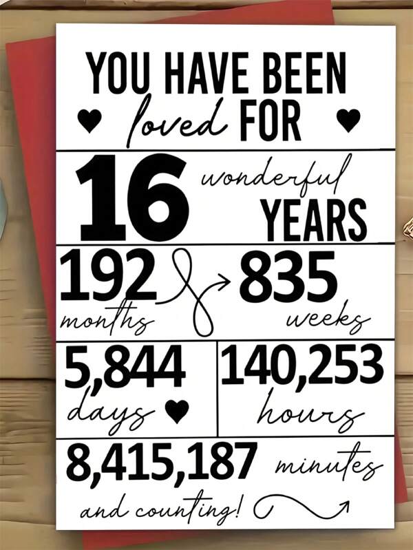 1 stuk ALLENG Sweet 16th Verjaardagskaart met envelop - Feestelijke wenskaart, 16 jaar mijlpaal herinnering, tijd aftel ontwerp, attent cadeau voor de speciale dag van een tiener