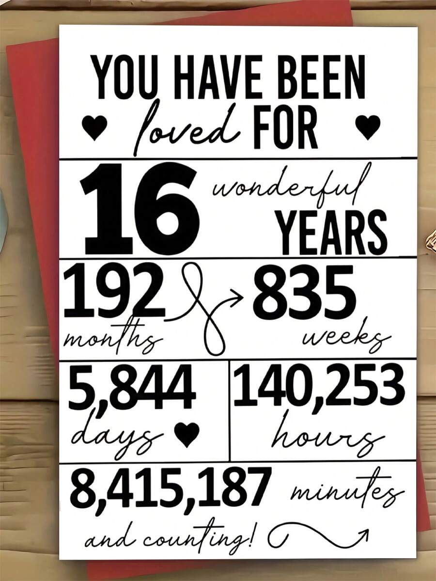 1pc ALLENG Sweet 16th Birthday Card With Envelope - Celebration Greeting Card, 16 Years Milestone Keepsake, Time Countdown Design, Thoughtful Gift For Teen'S Special Day - Multicolor - View 1