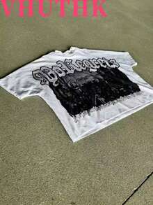 VHUTHK (220 Cotton T-Shirt) Portrait Print, Men's Casual Soft 100% Pure Cotton Full Neck Round Neck Short Sleeved T-Shirt With Portrait And Letter Print - 白色 - 查看 2