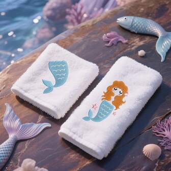 1 件，35x75 厘米柔软超强吸水珊瑚绒可爱美人鱼毛巾手巾浴巾刺绣图案，非常适合浴室装饰生日礼物送给女朋友妻子伴侣日常使用
