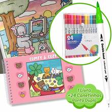 Book 96 Pages + 24 Double Tip Pens For Educational Coloring Back To School Holidays - Baby Pink - View 1
