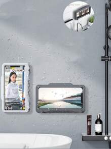 360° Rotatable Bathroom Phone Holder - Wall Mounted, Transparent Anti-Fog Touch Screen Holder. Bathroom Accessories, Shower Smartphone Holder/Phone Box, Suitable For Bathroom And Toilet, Bathroom Plastic Shower Curtain, Kitchen, Convenient For Watching Movies/Watching Live Broadcasts.