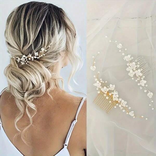 1pc Elegant Glass Hair Comb Accessory, Bridal Wedding Hair Jewelry For All Seasons