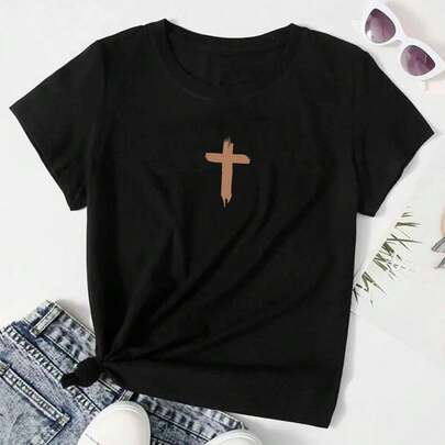 CAMISETA CASUAL, ROPA CRISTIANA, CAMISETA DE MUJER DE MANGA CORTA DE CUELLO REDONDO CON ESTAMPADO DE LEMA SIMPLE, VERSÁTIL PARA USO DIARIO. CAMISETAS GRÁFICAS PARA MUJER   Frase  Casual  Dulce
