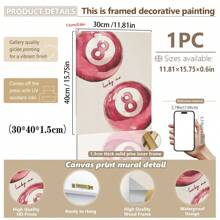 1 Pieza de impresión en lienzo de arte decorativo contemporáneo, póster moderno y simple de la bola de billar rosa de la suerte, arte de pared de chica linda y elegante, pieza de decoración de interiores para dormitorio, sala de estar, oficina en casa, comedor, dormitorio, apartamento, decoración minimalista de habitación
